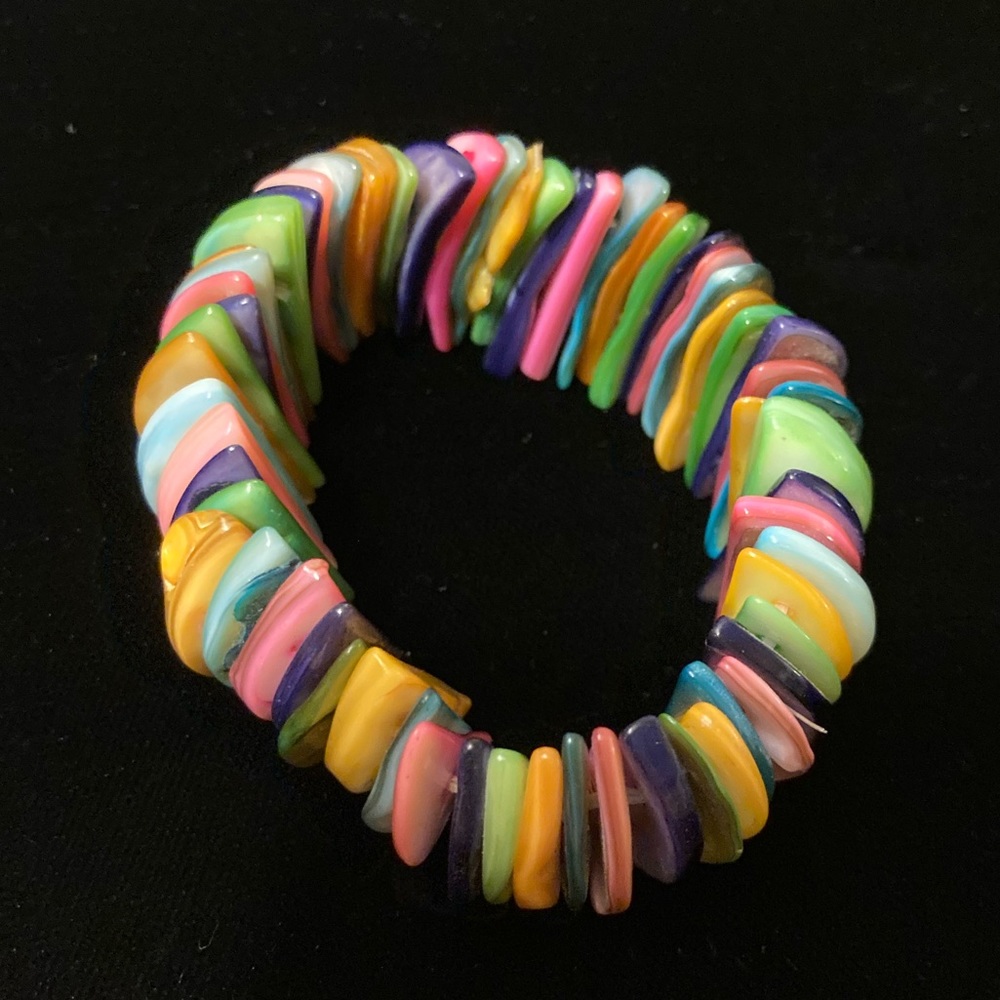 Dyed Rainbow Abalone Shell Stretch Bracelet